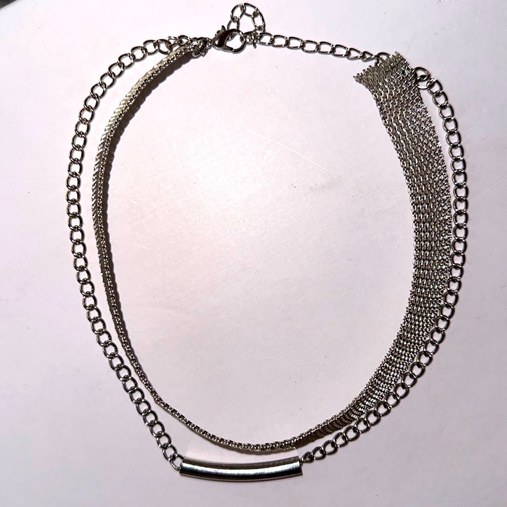 LQRI Double Layer Silver Choker Necklace